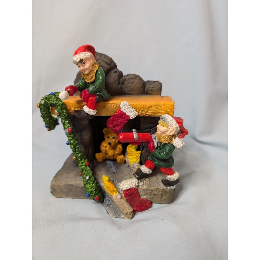 Santas Up In Flames‎ Elves On Fireplace Figure Christmas Holiday Figure